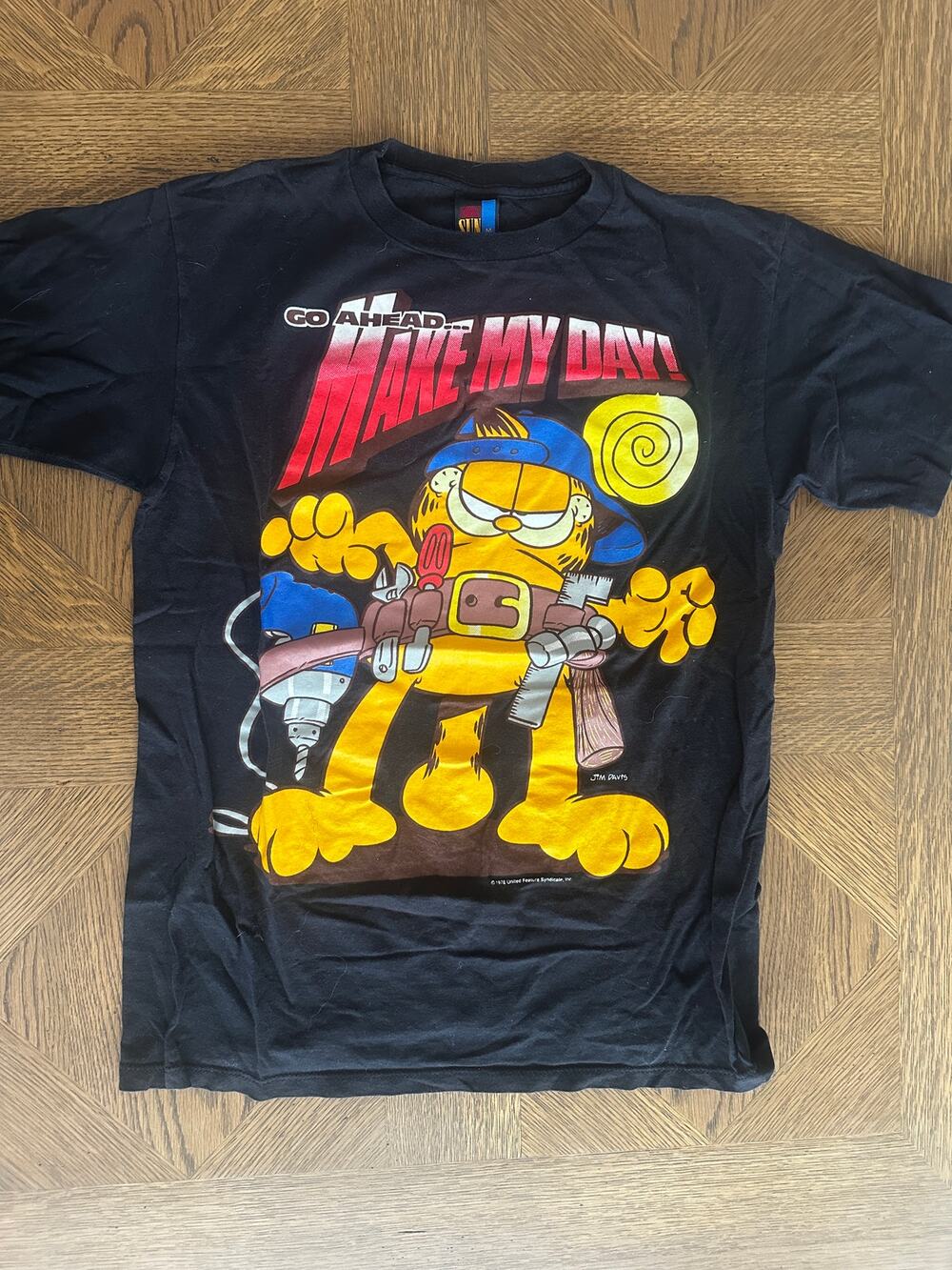 Vintage Garfield Go Ahead Make My Day T-Shirt M Black